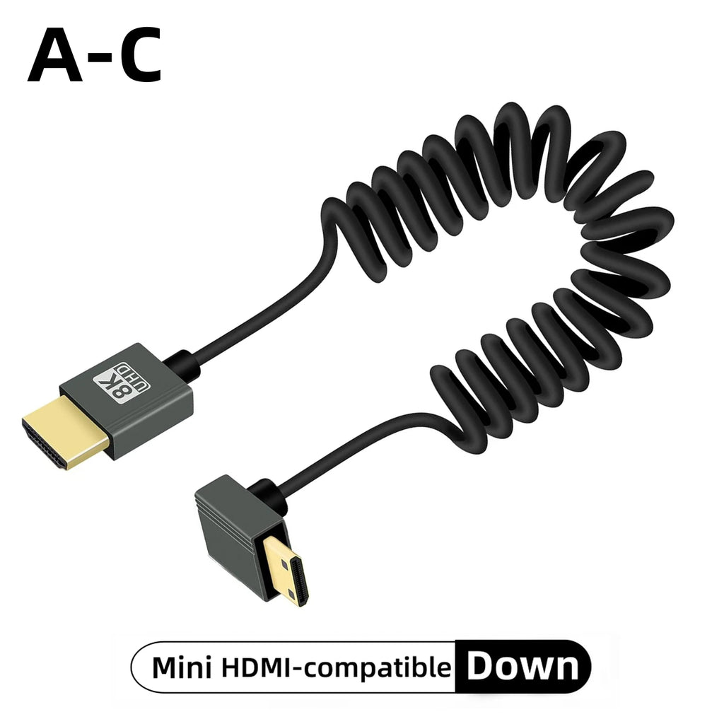 8K UHD Cable High Speed HDMI-compatible Mini/Micro HDMI-compatible Coiled Cord for HDTV Laptop PC PS4 Camera DV Monitor Display