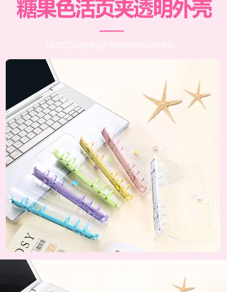 Lightweight Pvc Loose-Leaf Shell 6 Holes A6 Transparent Loose-Leaf Shell, Color Clip, Simple Candy Color Album Shell