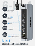 Lemorele X23L 6 IN 1 USB C Docking Station for Steam Deck 4K HDMI RJ45 1000M PD 100W Dock Switch for Projector PC TV USB C HUB