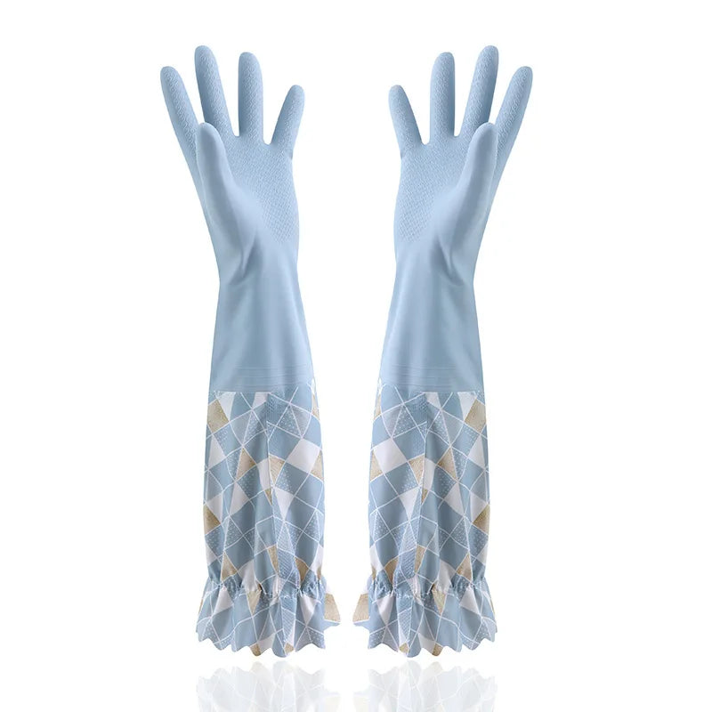 Waterproof Rubber Latex Velvet Gloves, Durable, Cleaning, Washing Clothes, Household, Kitchen, Winter