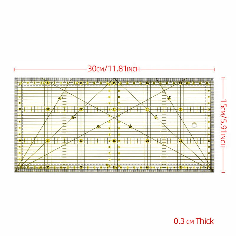 15*15 cm, 30*15 cm Patchwork Ruler - Set of Quilting Tools - High-Quality Acrylic Material - Transparent Ruler - School Supplies