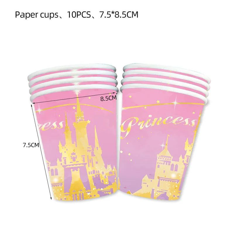 Pink Princess Castle Tableware Set Dessert Plates Cups tablecolth Balloon Banner Girls favorite Birthday Adult Wedding Decoratio