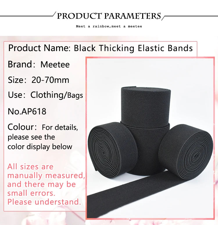 1/2/3/5M 10-80mm Black Elastic Band Nylon Rubber Bands At The Meter Apparel Sewing Bungee Cord Belt Spring Webbing Tape Supplies