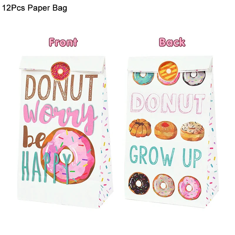 1Set Donut Party Decoration Disposable Tableware Plate Cup Napkins Candy Gift Bags Kids Baby Girl 1st Birthday Party Supplies