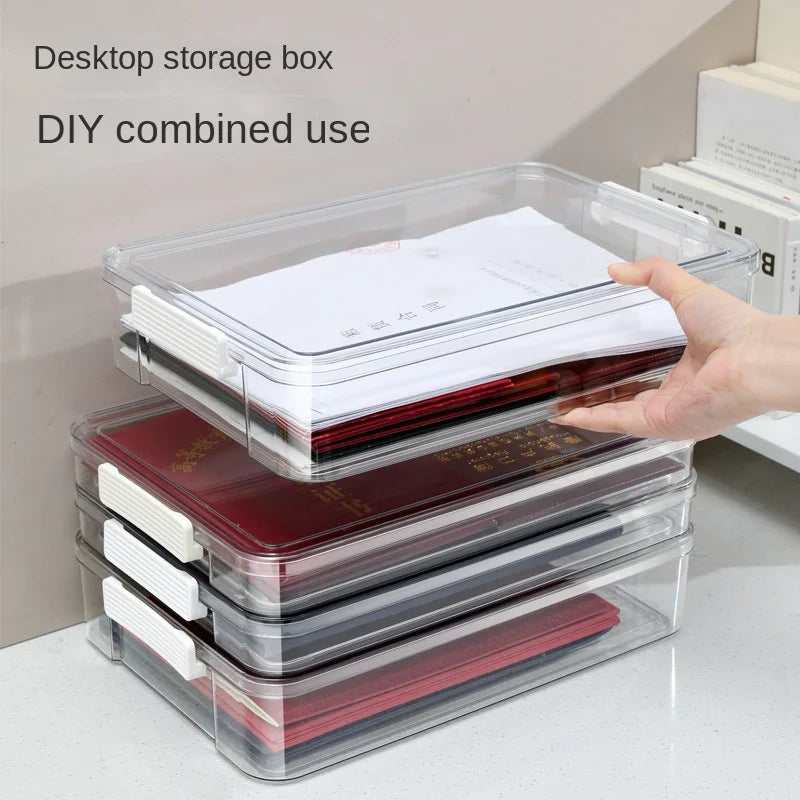 Acrylic Transparent Desktop Paper Storage Box A4 File Document Exam Paper Organizer Household Dust Proof Card Holder Case