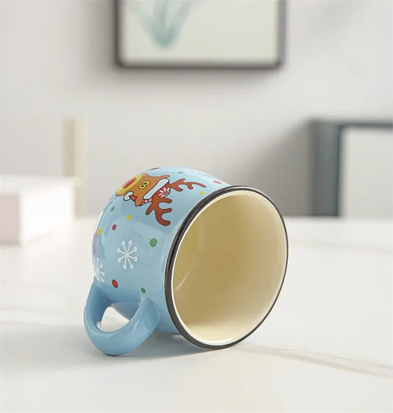 150ML Ceramic Christmas Mugs Cartoon Santa Style Cute Elk Snowman Mousse Cup for Office Home Breakfast Milk Mug Kids Xmas Gifts