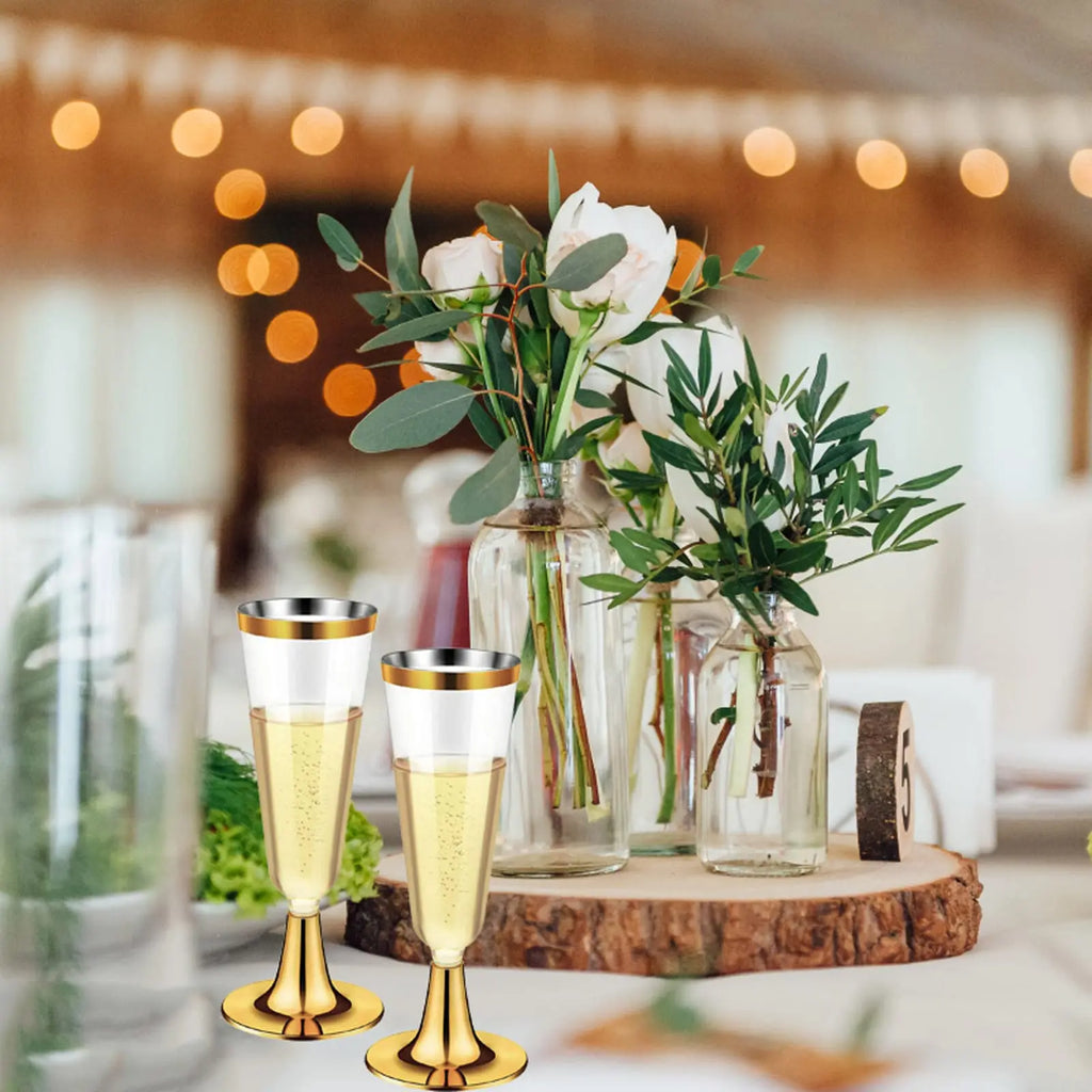 50pcs 5OZ Disposable Wine Cup Party  Plastic Champagne Flutes Cocktail Strawberry Toasting Glass for Wedding Bar Party Camping