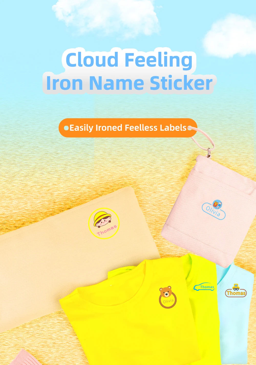 Custom Clothes Ironing Name Sticker Personalized Washable Stickers  Heat Transfer Labels on Fabric Clothing Babysuit Tags