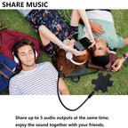 5-Jack Female Connector Adapter 3.5mm Multi Headphone Audio Splitter with 3.5mm Stereo Cable 20cm Digital Audio Video Cables