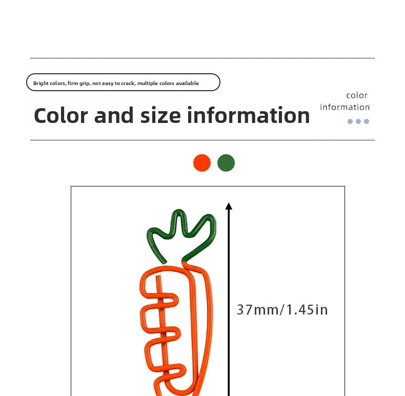 10pcs Funny Carrot Paper Clips Realistic Vegetable Shaped Baked Paint Metal Note Clips Office School Supplies