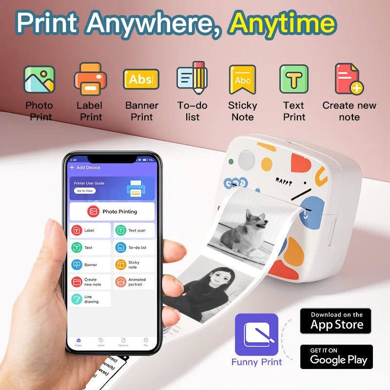 DOLEWA D2 Doodle Portable Printer Thermal Paper Printer Label Sticker Paper Print Wireless Label Maker Printer for DIY Photo Pri