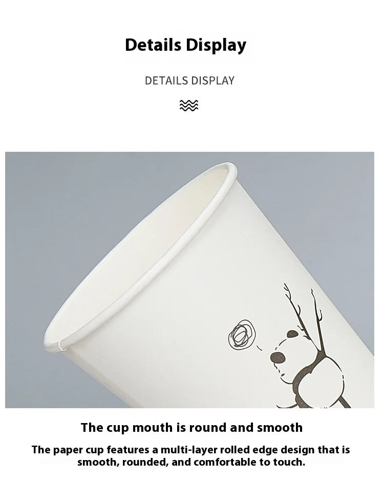 50pcs Disposable Cartoon Cute Cups White Thicken Durable Cups for Hot and Cold Drinks Household Party Office Coffee Cup