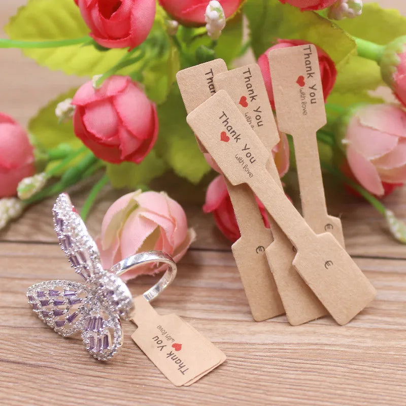 100PCS Multi Style Ring Folded Labels White/Kraft Handmade with Love Ring Price Labels Jewelry Tag Sticker Labels 6*1.2cm