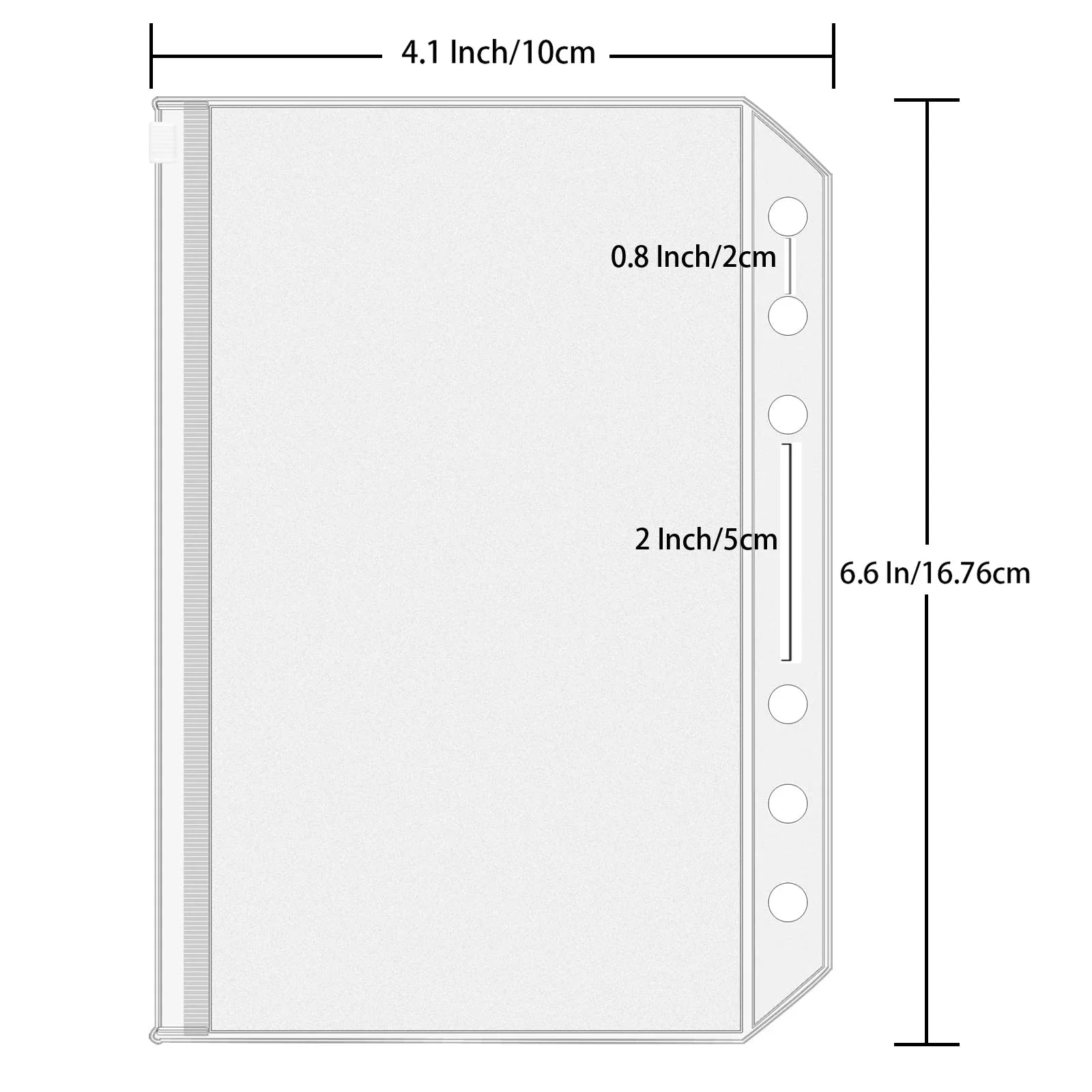 10PCS A6 Binder Pockets 6 Holes Cash Envelopes for Budgeting, Clear Zipper Folders for 6-Ring Binder, Waterproof PVC  Organizer