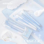 4pcs/set Pearl Angel Gel Pen Set Cute Exam Pens with Wing Design Kawaii Cartoon 0.5mm Black Ink for Kids Back To School Student
