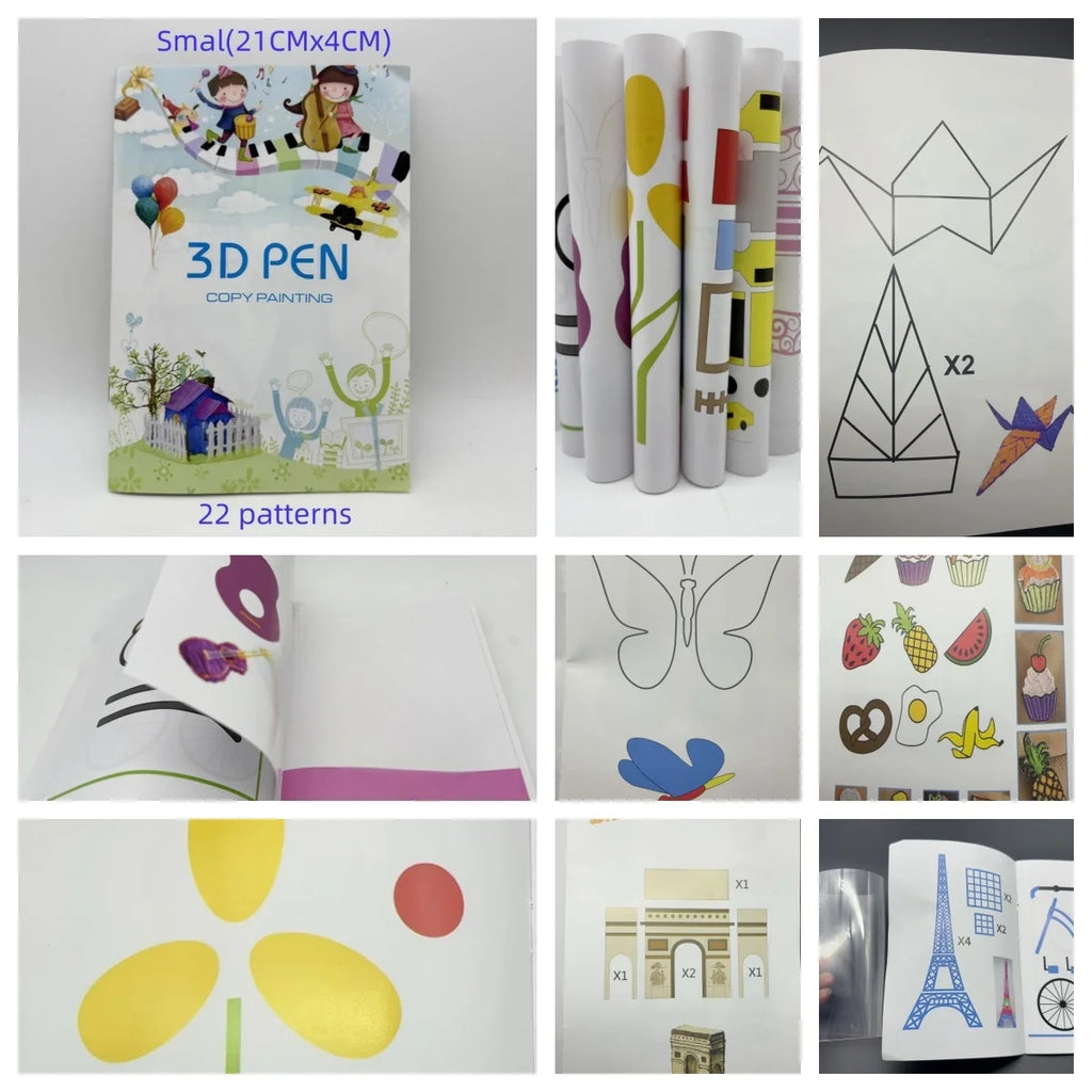 12/22 sheets of 3D printer drawing stencil paper template for 3D printing pen, pattern and clear plate set