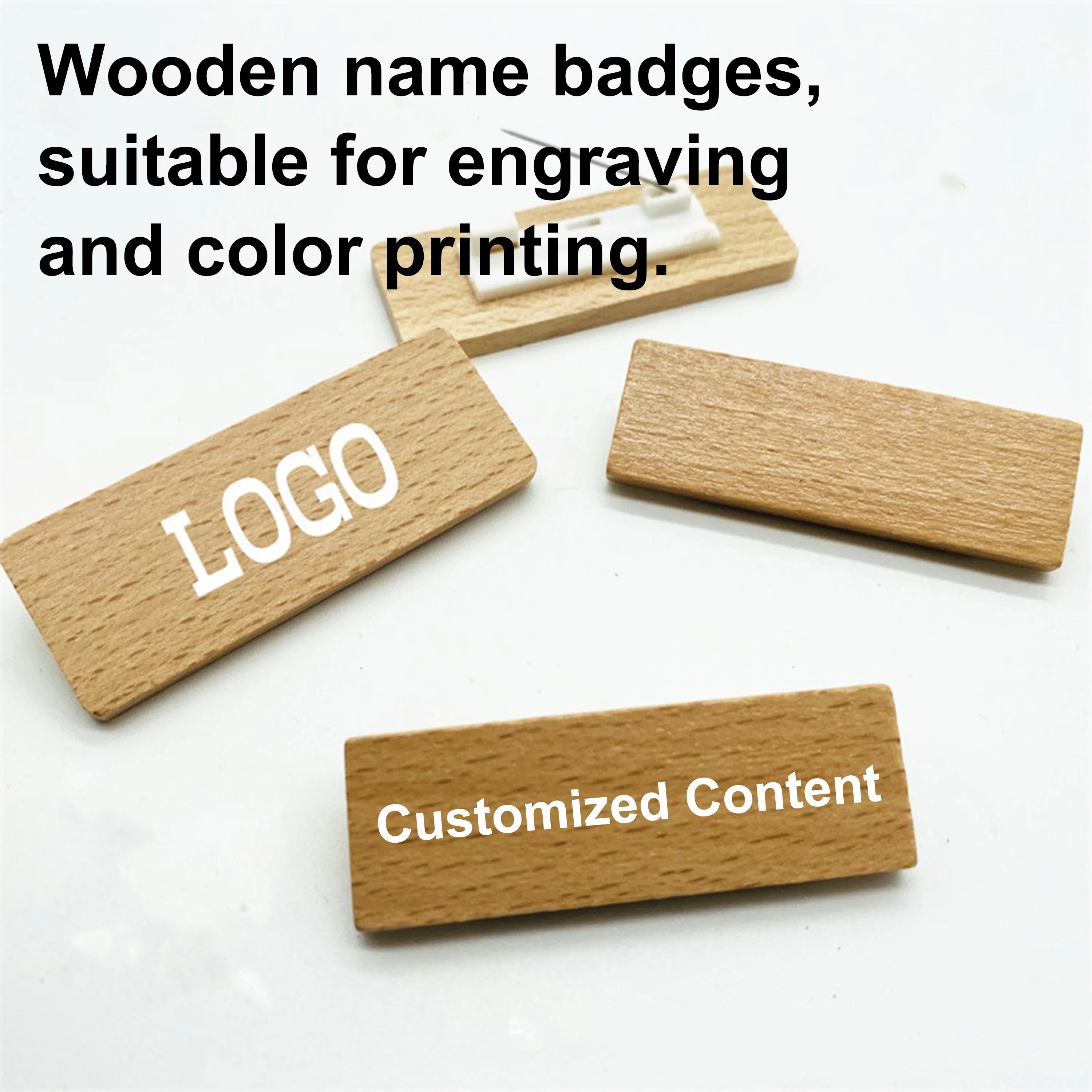 6*2/6.5*2.5 Custom Wooden Name Tag Badges  Personalized Engraved Identification with Pin or Magnetic Backing Plates for Business