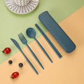 4PCS/Set Wheat Straw Tableware Box Spoon Fork Chopsticks Cutlery Dinnerware Children Adult Travel Portable Kitchen Accessories