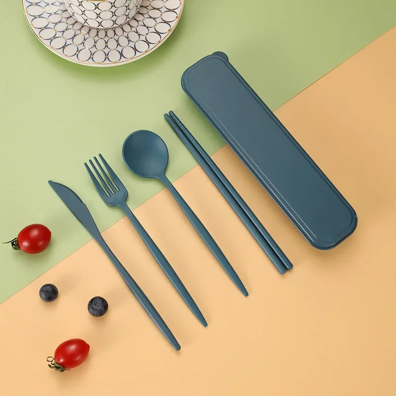 4-piece Portable Utensils, Healthy Eco-Friendly Wheat Straw Cutlery, Reusable Chopstick Fork Knife Spoon Set