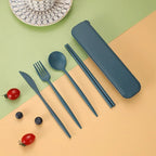 4-piece Portable Utensils, Healthy Eco-Friendly Wheat Straw Cutlery, Reusable Chopstick Fork Knife Spoon Set