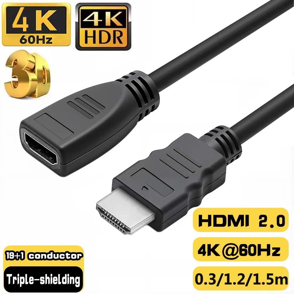 4K HDMI Extenion Cable Long HDMI 2.0 Male to Female Cord 60Hz 4K HDMI Extender Lead HDMI Male to Female Extension Kable Cord HDR