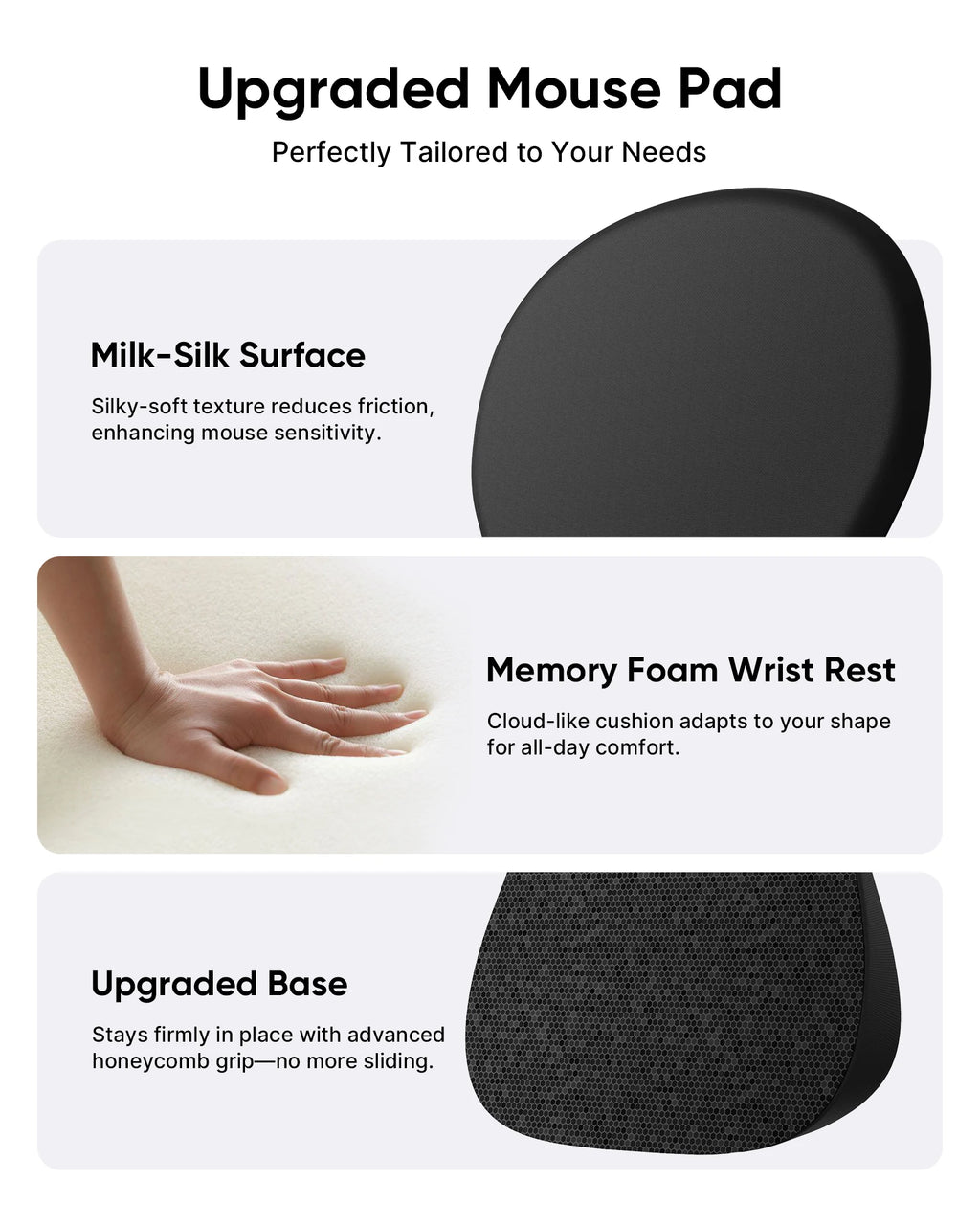 Ergonomic Mouse Pad with Wrist Rest, Black Mousepad with Wrist Support, Non-Slip Hard Base Mouse Pads, Portable for Office/Home