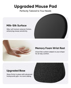 Ergonomic Mouse Pad with Wrist Rest, Black Mousepad with Wrist Support, Non-Slip Hard Base Mouse Pads, Portable for Office/Home