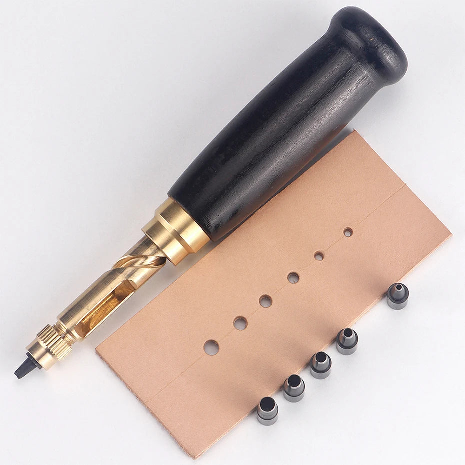 QJH 1Set Japanese Screw Punch Tool Kit Hole Punch 6 Tips Size 1.5mm - 4mm for Sewing DIY Leathercraft, Paper Crafts, Bookbinding