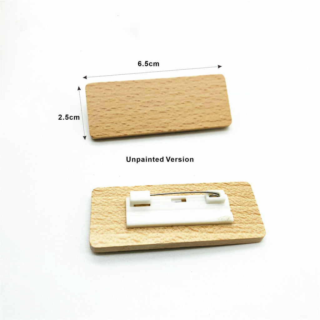 6*2/6.5*2.5 Custom Wooden Name Tag Badges  Personalized Engraved Identification with Pin or Magnetic Backing Plates for Business