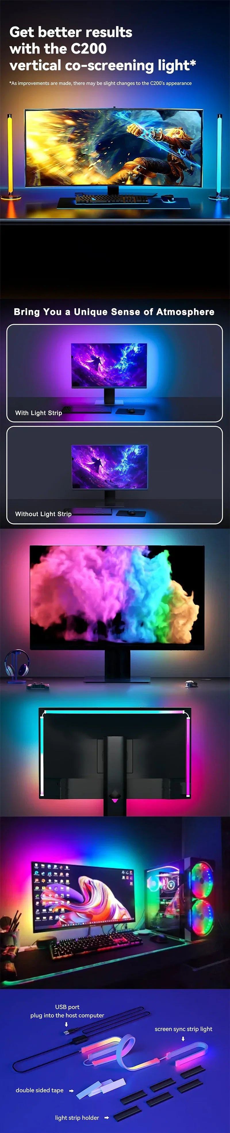 Computer Screen LED Sync Light Smart Gaming Strip Light Monitor RGB Screen Backlight Pickup  for Gaming Room Atmosphere Decor ﻿