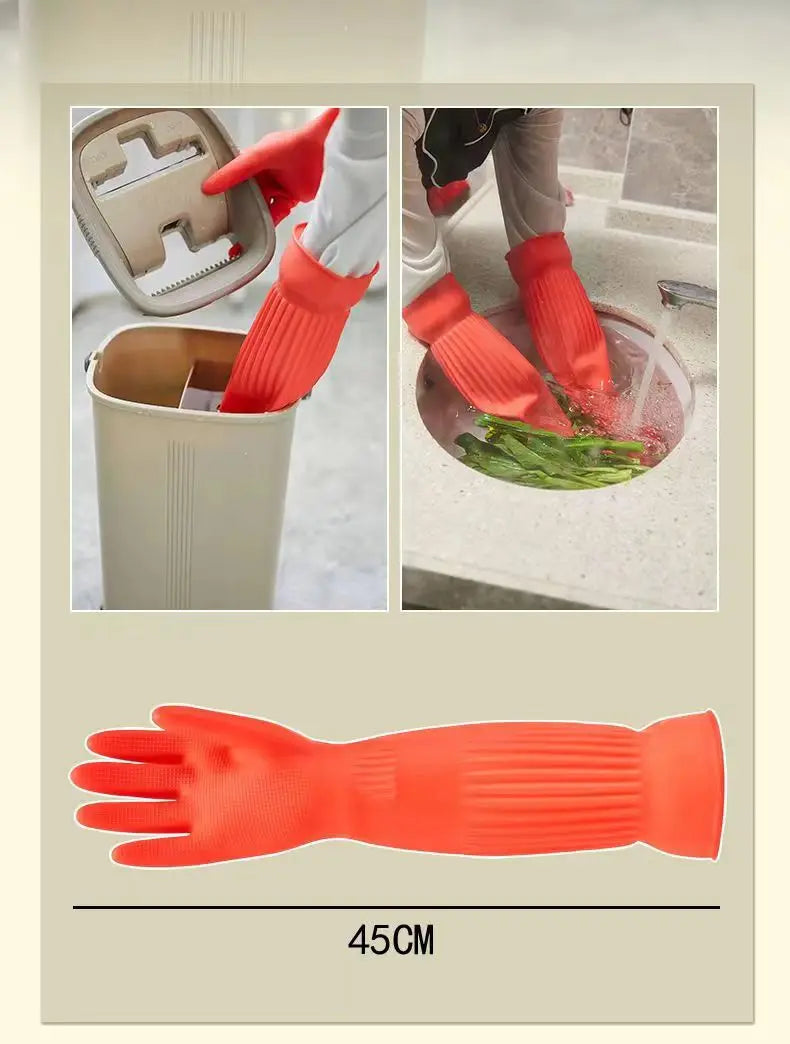 Extended Latex Dishwashing Gloves-Thickened, Tear-Resistant Household Gloves for Kitchen Cleaning,Laundry,Car Washing Labor Work