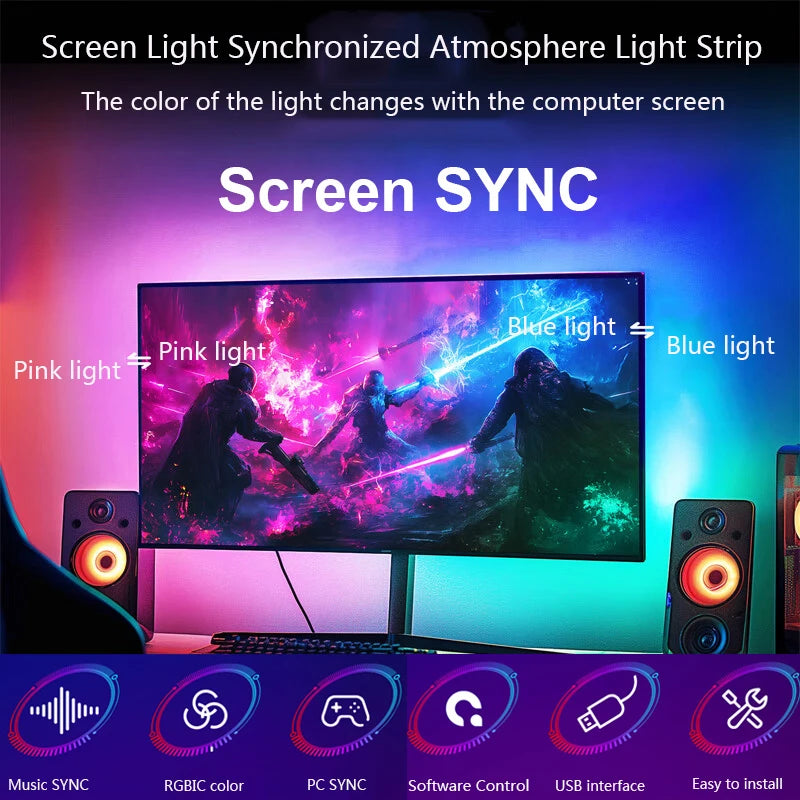 Computer Screen Synchronization Light Strip PC SYNC Backlight Game Room Music SYNC Software Control Monitor Ambilight LED Lights