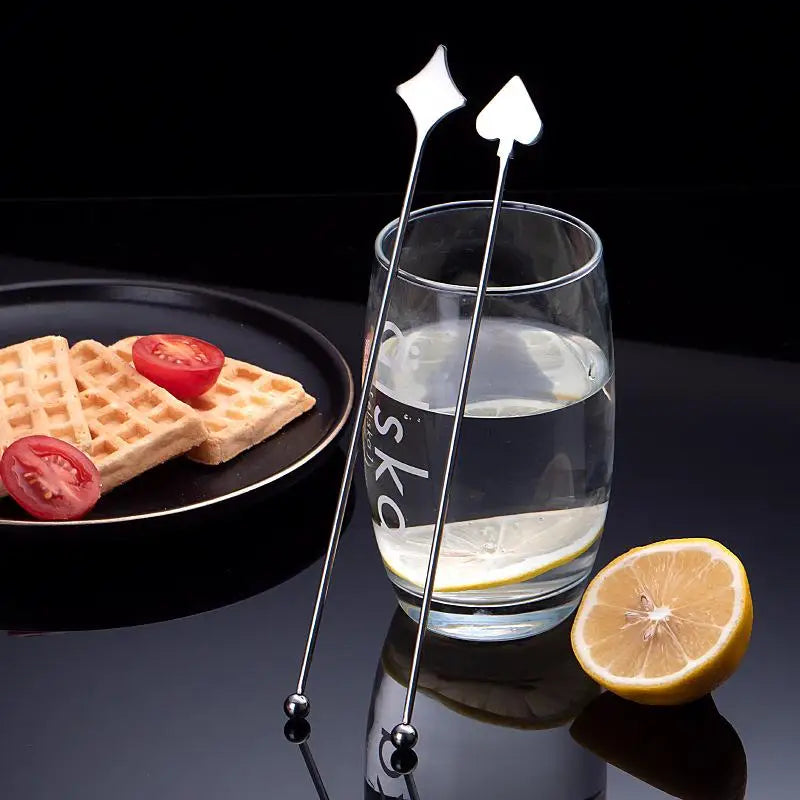 ♩Stainless Steel Stirring Stick Long Handle Bar Spoon Star Heart Shape Cocktail Stirrer For Coffee Milk Tea Home Cafe Decor 1PC