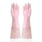 Waterproof Rubber Latex Velvet Gloves, Durable, Cleaning, Washing Clothes, Household, Kitchen, Winter