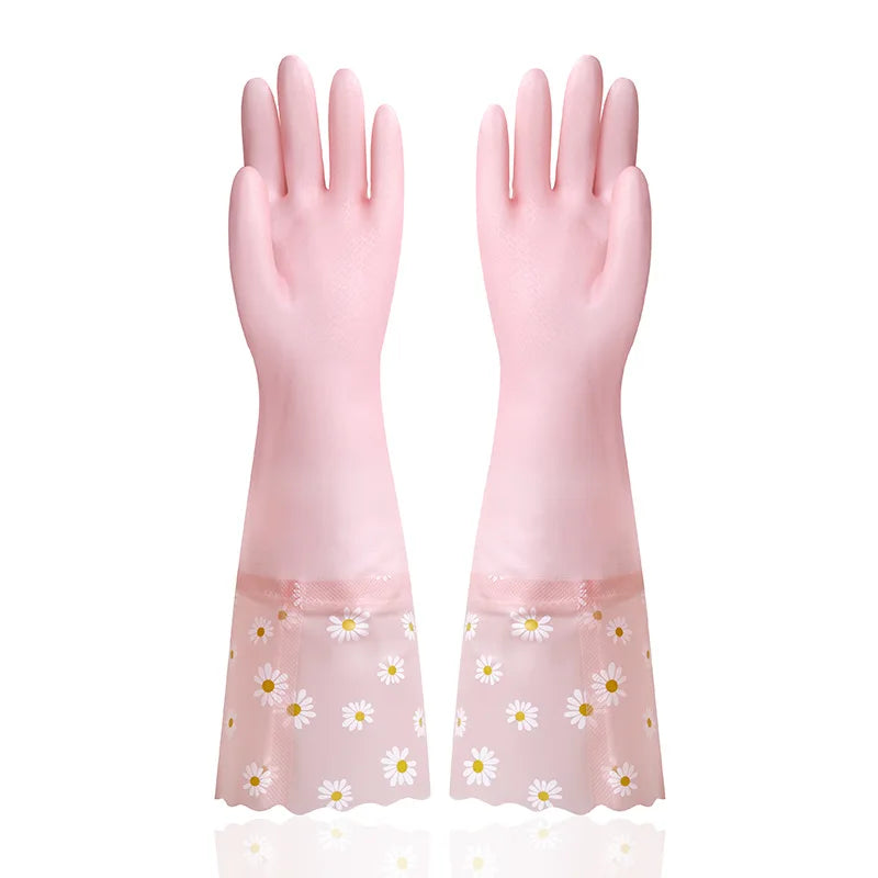 Waterproof Rubber Latex Velvet Gloves, Durable, Cleaning, Washing Clothes, Household, Kitchen, Winter
