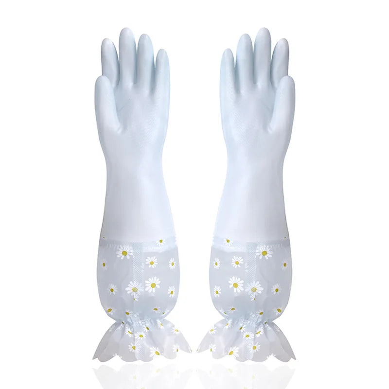Waterproof Rubber Latex Velvet Gloves, Durable, Cleaning, Washing Clothes, Household, Kitchen, Winter