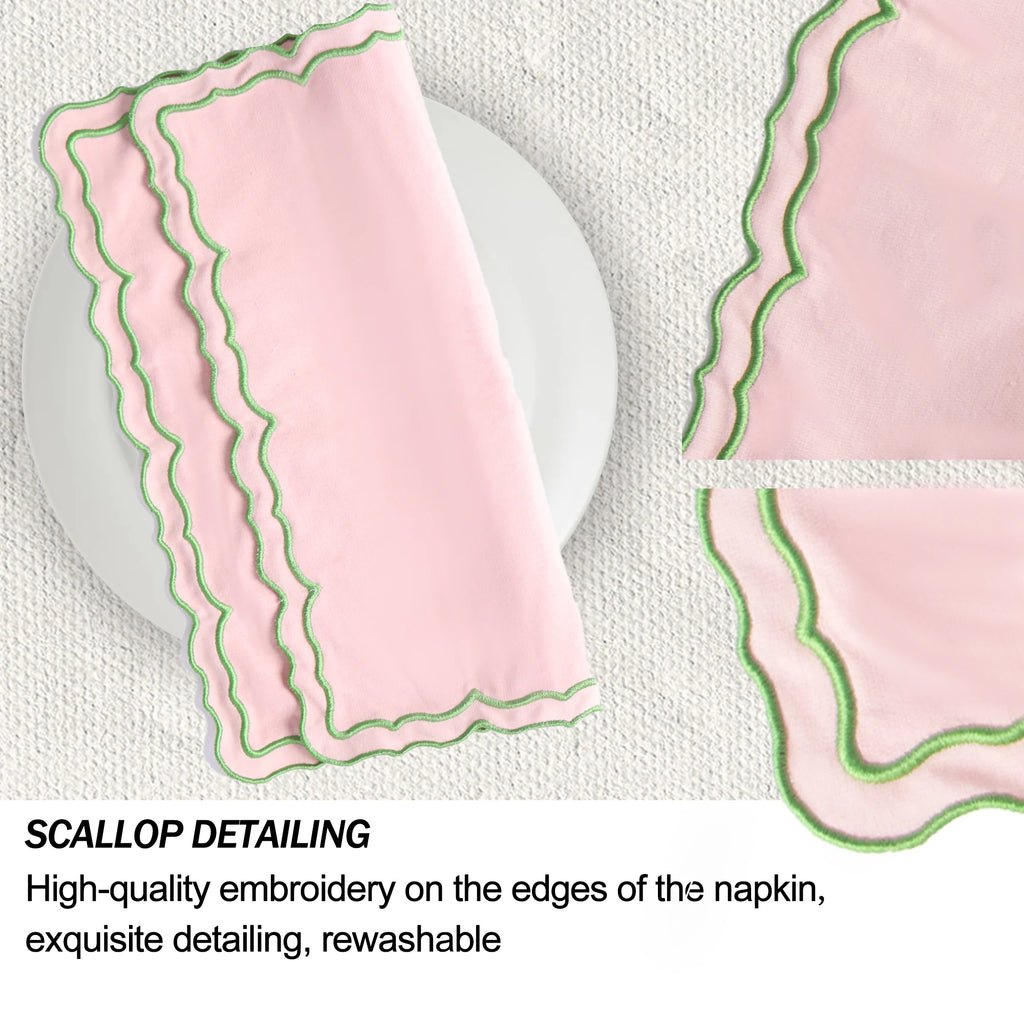 Lotus Shaped Embroidered Edge Napkins 4pcs/set Thickened Pure Cotton Breathable Placemats for Weddings Christmas Daily Party