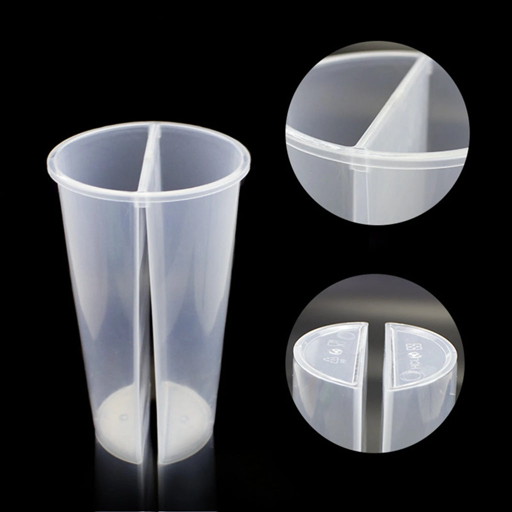Disposable Bubble Tea Cups Plastic Drinking Cup with Lids 700ml Double Grid Thicken Smoothie Cup for Drinking Share Drinkware