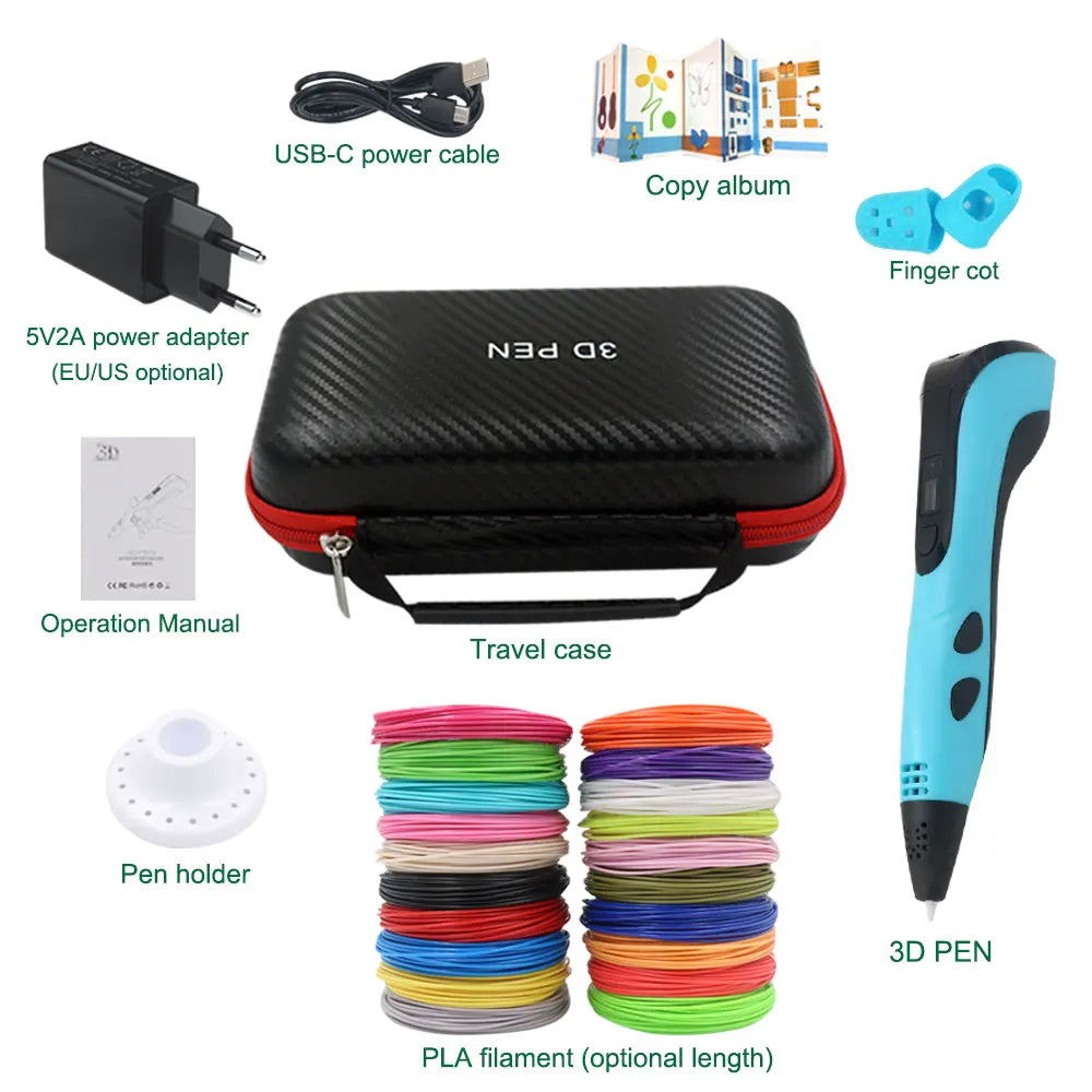 2026 New 3D Printing Pen DIY Three-dimensional Painting Children Toys With LCD Screen Power Adapter 200M PLA Filament Toys Gift