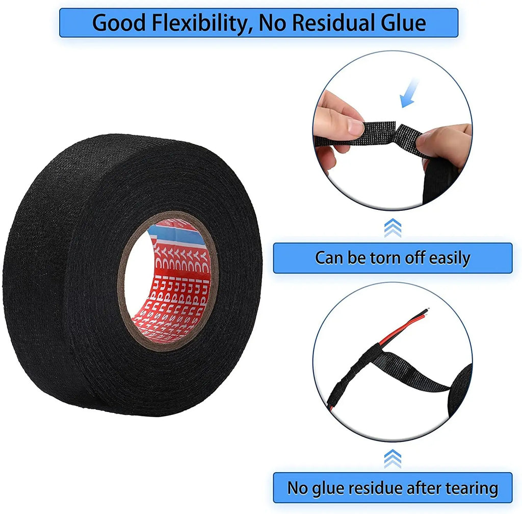 1roll 15/25M Width 9/15/19/25/32MM Wrapping Tape Cable Fixed Automotive Heat-resistant Wire Harness Tape Adhesive Cloth Fabric