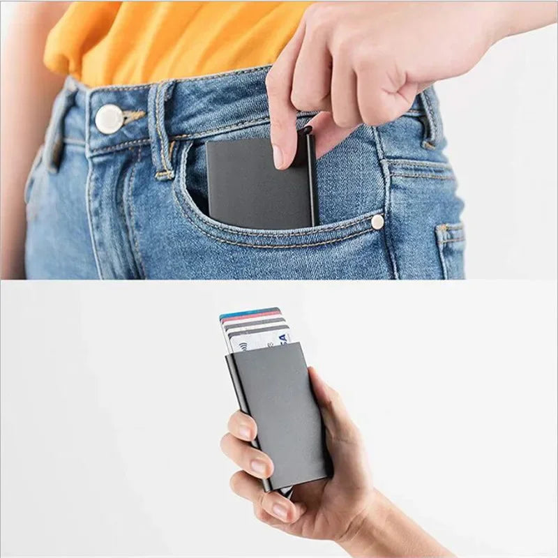 Rfid Metal Credit Card Holder Luxury Men Minimalist Wallet Cardholder Case Bag Business Supplies Card Storage Box Organizer Mini