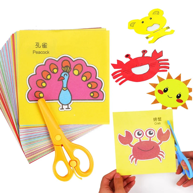 48/96pcs Paper-Cut Set Colored Paper Paper Cuttings Props Cartoon Pattern Paper Cutting Scissor Skills Activity Cutting Book TMZ