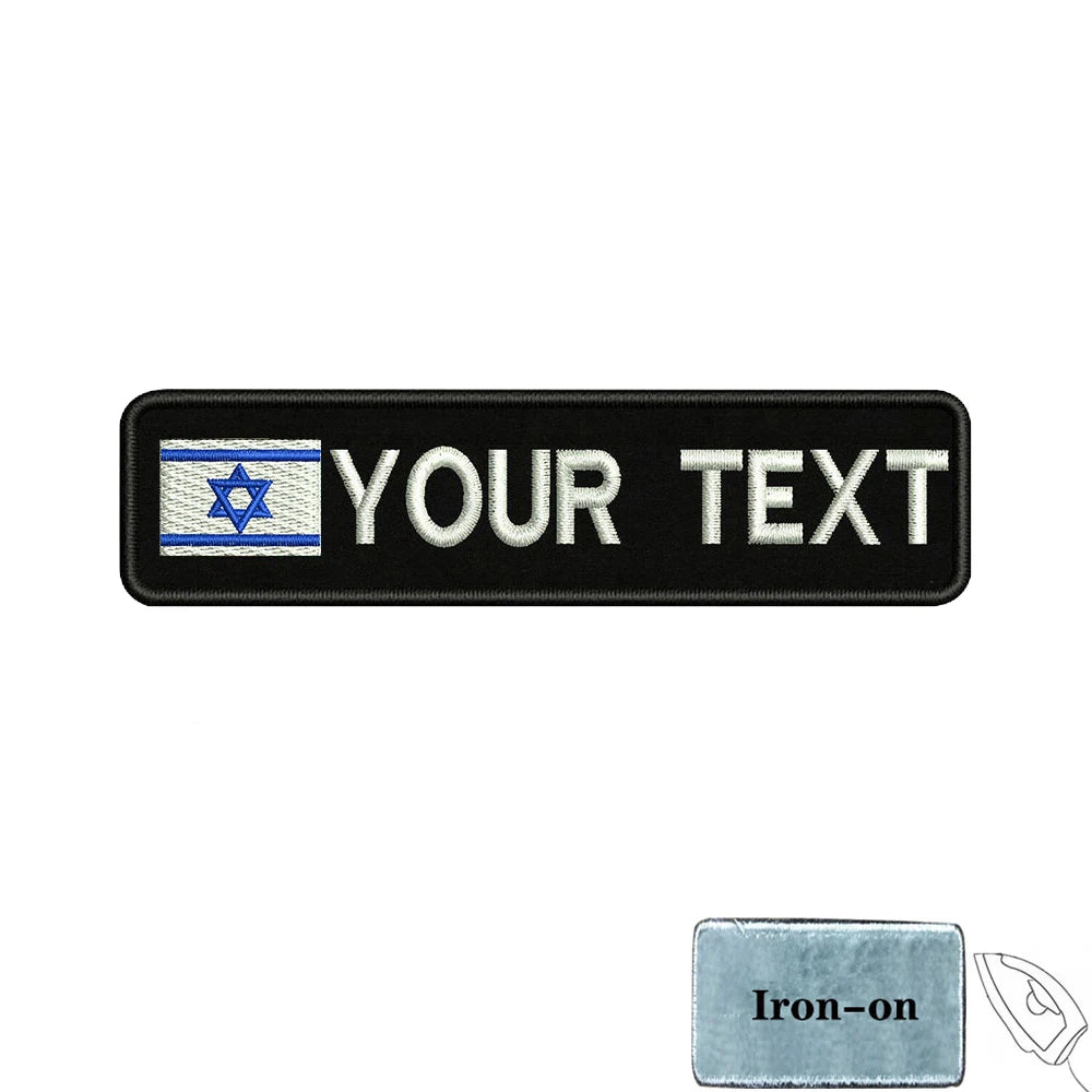 1PC 10cmx2.5cm Israel Flag Custom Personalized Name number Patch Stripes Badge tags Armband Iron On Or Hook Loop embroidered