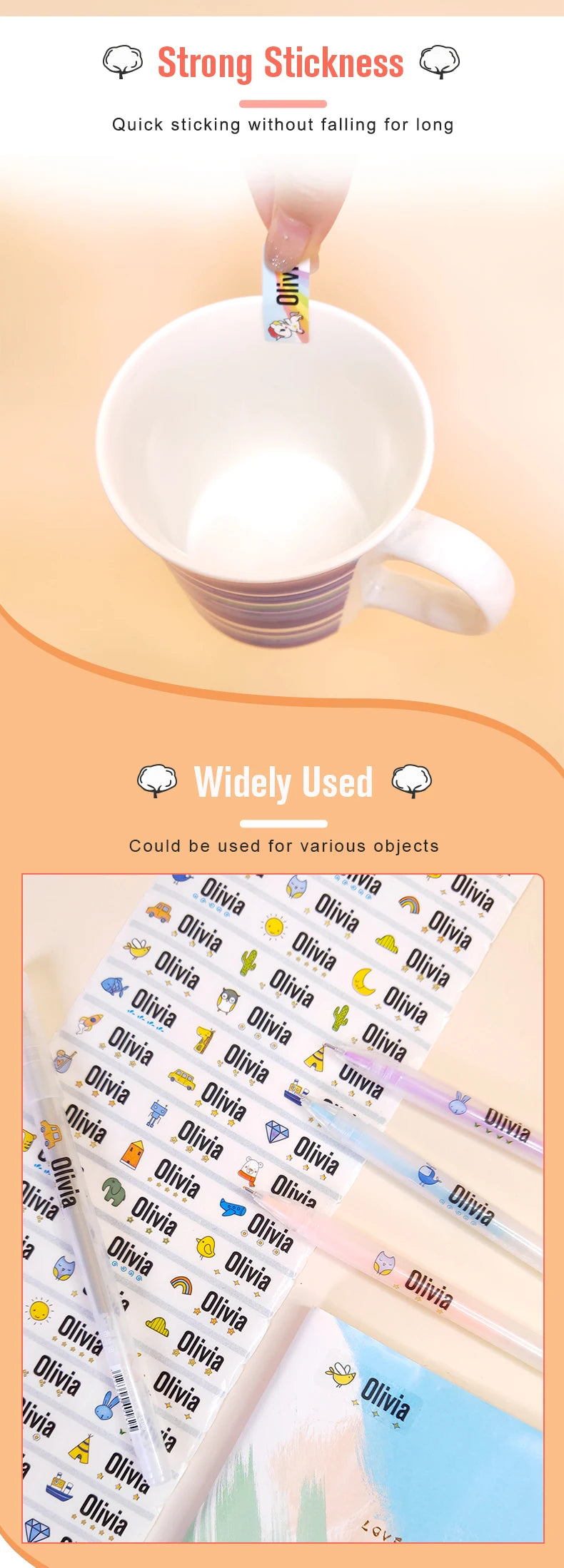 210pcs Custom Waterproof Name Tag Sticker Kawaii Stationery Stickers Decals Personalized First Name Label for Children School