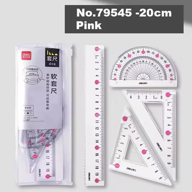 Deli Transparen Soft Ruler Set 4 in 1 Plastic Rulers for Student Drawing Mathematical Geometry School Stationery Curve Ruler