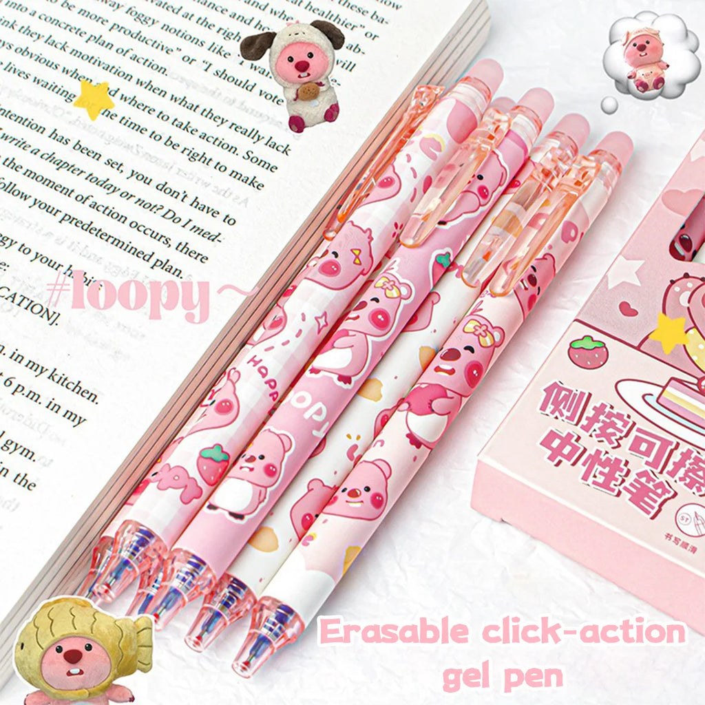 Capybara Erasable Pens 6pcs Refillable Ink Gel Pen Smudge-Free Cute Animal School Supplies for Students Office Stationery Gifts
