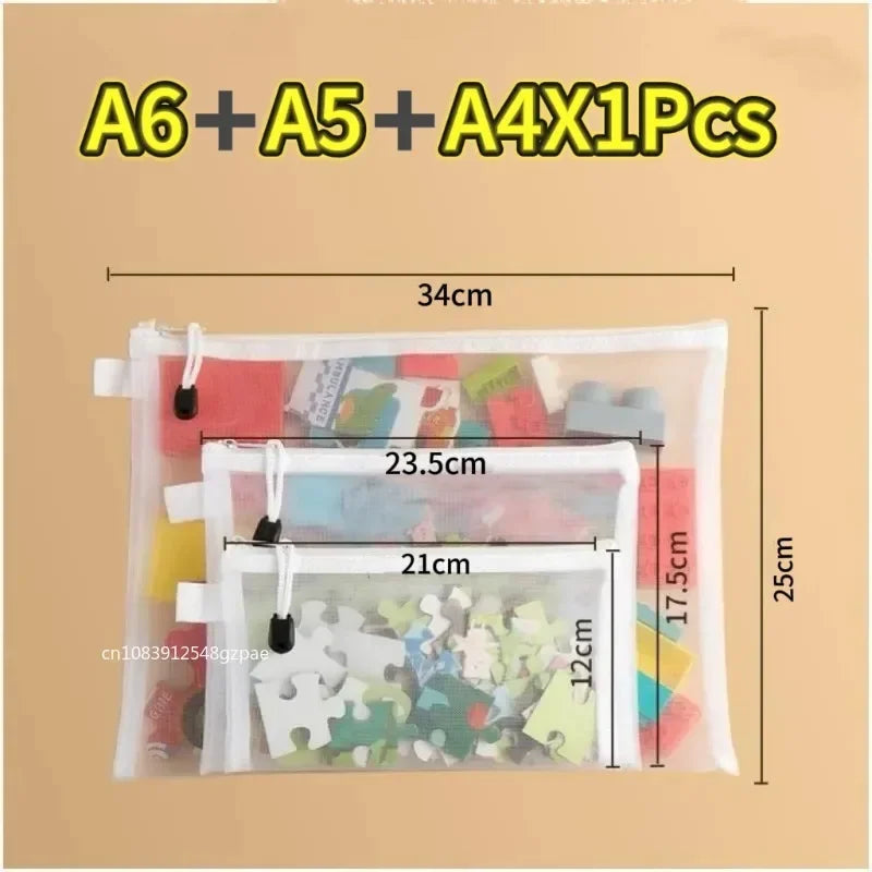 1/3/6PCS Storage Bag Mesh ZipperToy Building Block Puzzle Sub-package Children Particle Zipper Transparent Finishing Storage