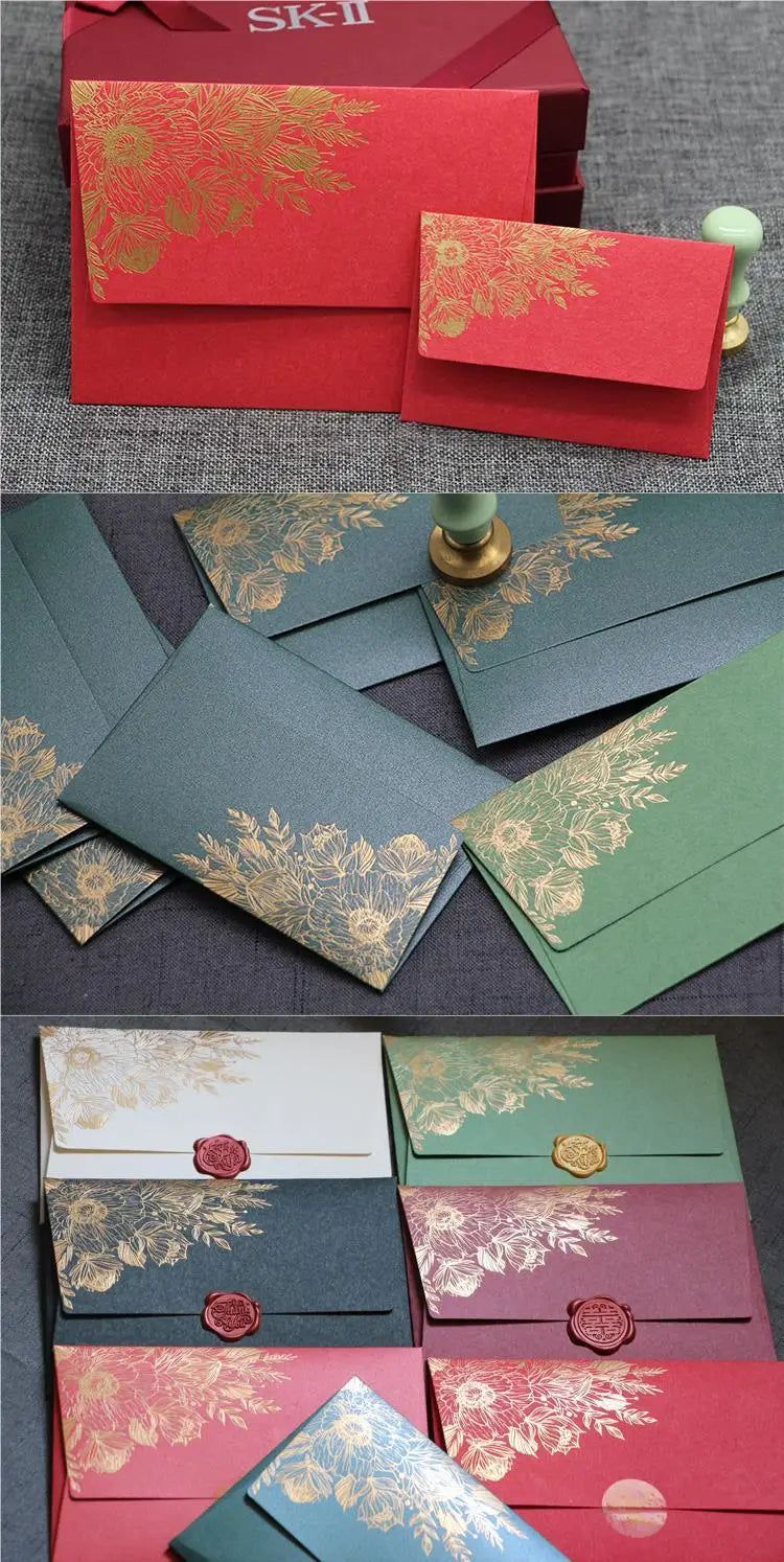 10pcs/special Paper Card Hot Stamping Invitation Letter Envelope, Pearl Paper Packaging Thick Envelope
