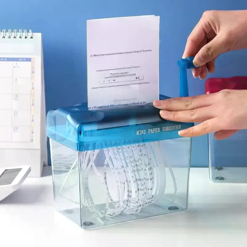 Portable Mini Manual Paper Shredder With Hand Crank Clear Waste Bin For Home Office Use