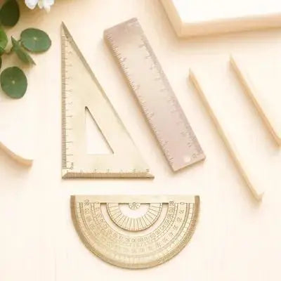 1Set Brass Drawing Measurement Ruler Set Geometry Triangle Straightedge Protractor for Students Teachers Artists Accurate Scale